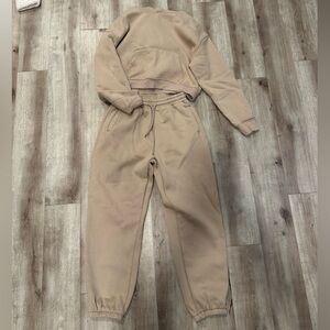 Womens 2 Piece Sweatsuit Crop Hoodie Joggers Set